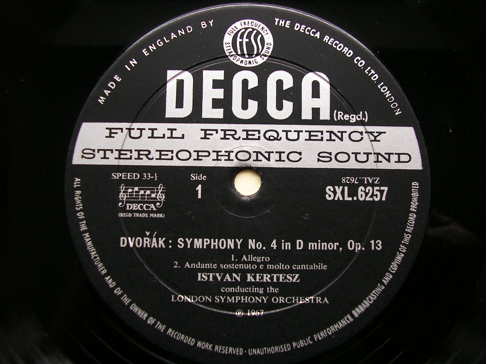SXL 6257  DVORAK: SYMPHONY No. 4 / OVERTURE In Nature's Realm       KERTESZ / LONDON SYMPHONY     ED2