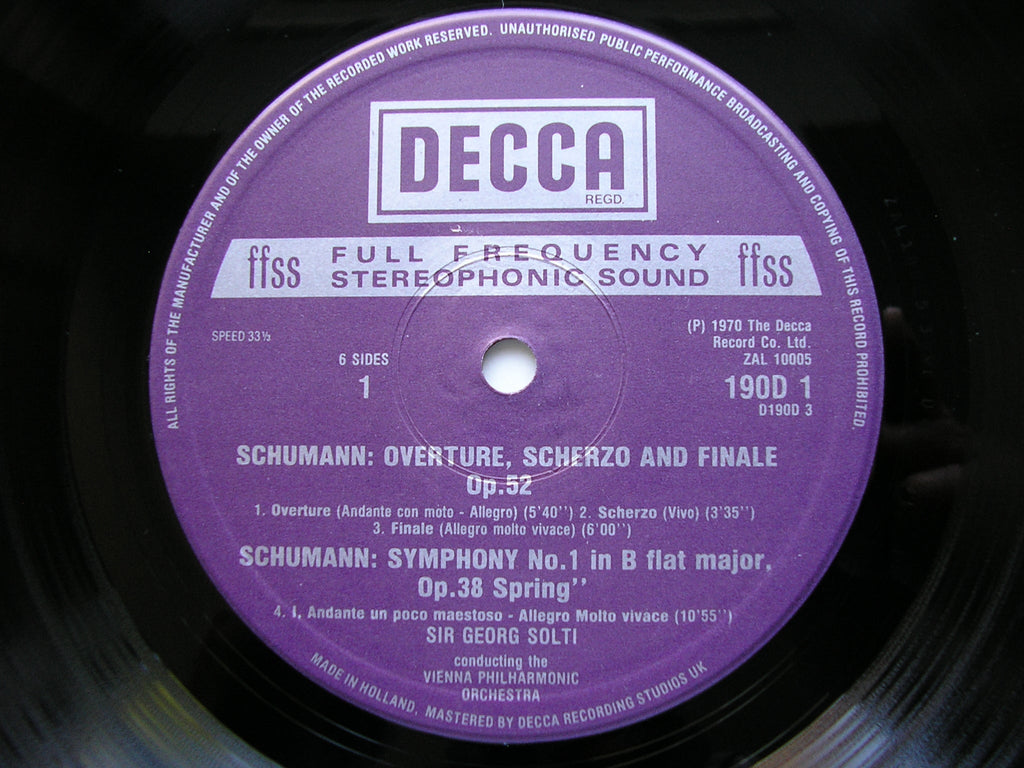 SCHUMANN: THE FOUR SYMPHONIES / OVERTURE, SCHERZO & FINALE     SOLTI / VIENNA PHILHARMONIC     3LP     D190D3
