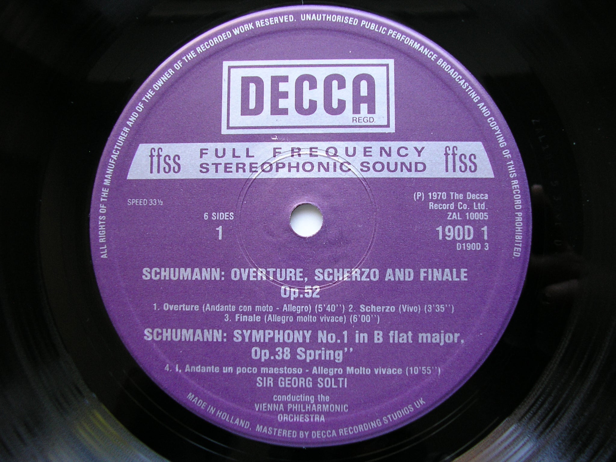 SCHUMANN: THE FOUR SYMPHONIES / OVERTURE, SCHERZO & FINALE     SOLTI / VIENNA PHILHARMONIC     3LP     D190D3