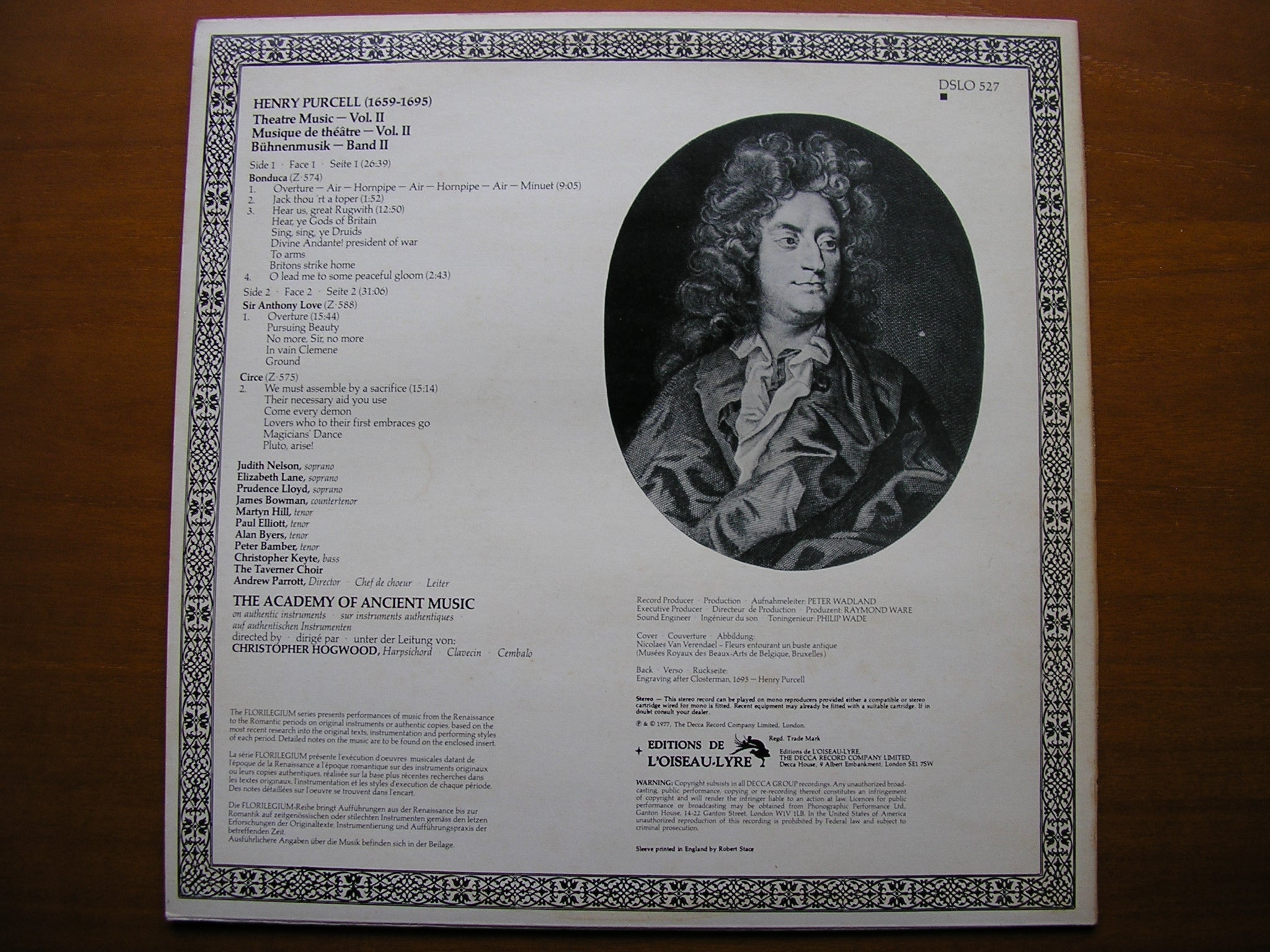 PURCELL: MUSIC FOR THE THEATRE  Volume 2      ACADEMY OF ANCIENT MUSIC / HOGWOOD     DSLO 527