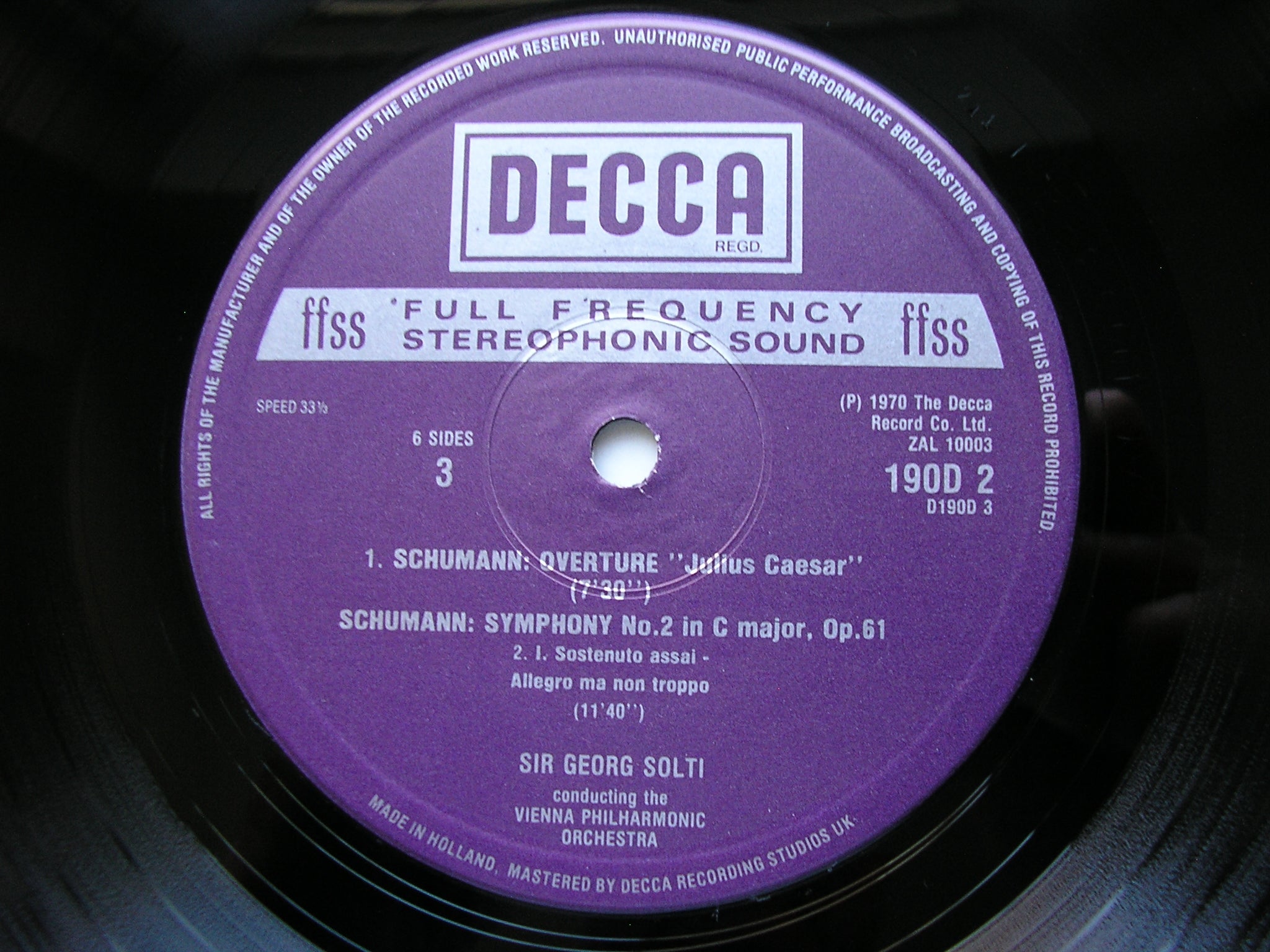SCHUMANN: THE FOUR SYMPHONIES / OVERTURE, SCHERZO & FINALE     SOLTI / VIENNA PHILHARMONIC     3LP     D190D3