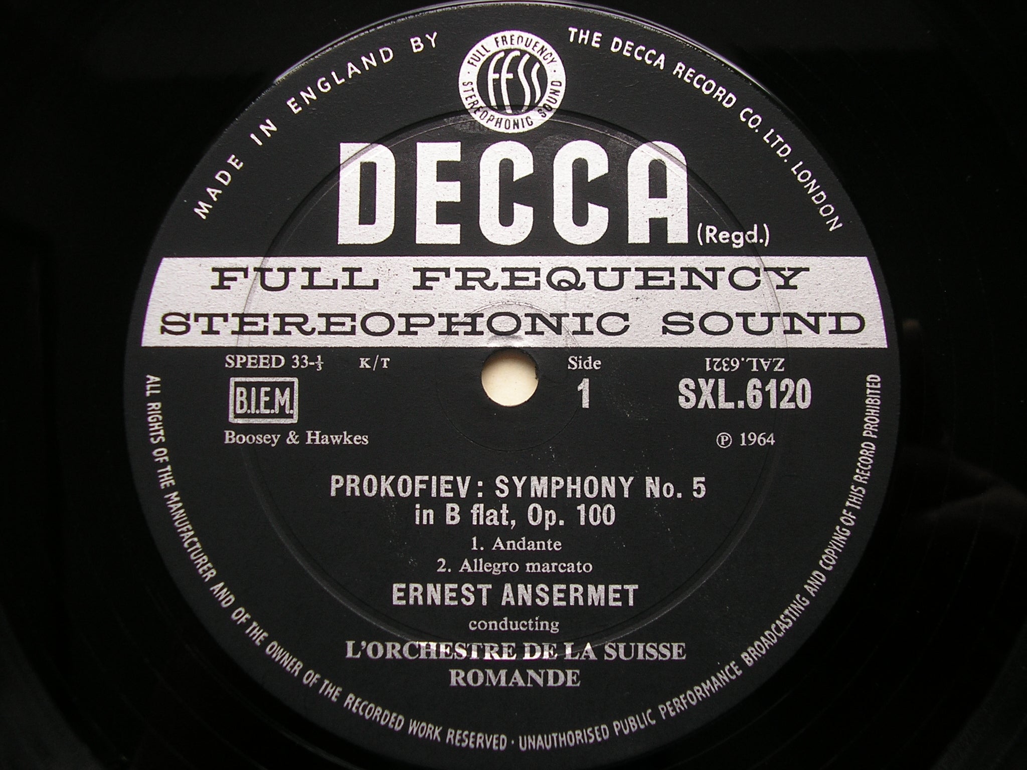 SXL 6120 PROKOFIEV: SYMPHONY No. 5 ANSERMET / SUISSE ROMANDE