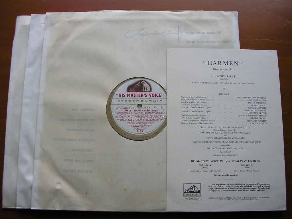 BIZET: CARMEN - DE LOS ANGELES / GEDDA / MICHEAU / BLANC / FNRO / SIR THOMAS BEECHAM    ASD 331-3