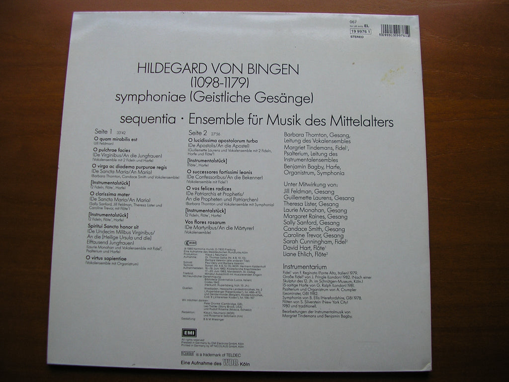 HILDEGARD VON BINGEN: SYMPHONY OF SACRED SONGS     SEQUENTIA      19 9976