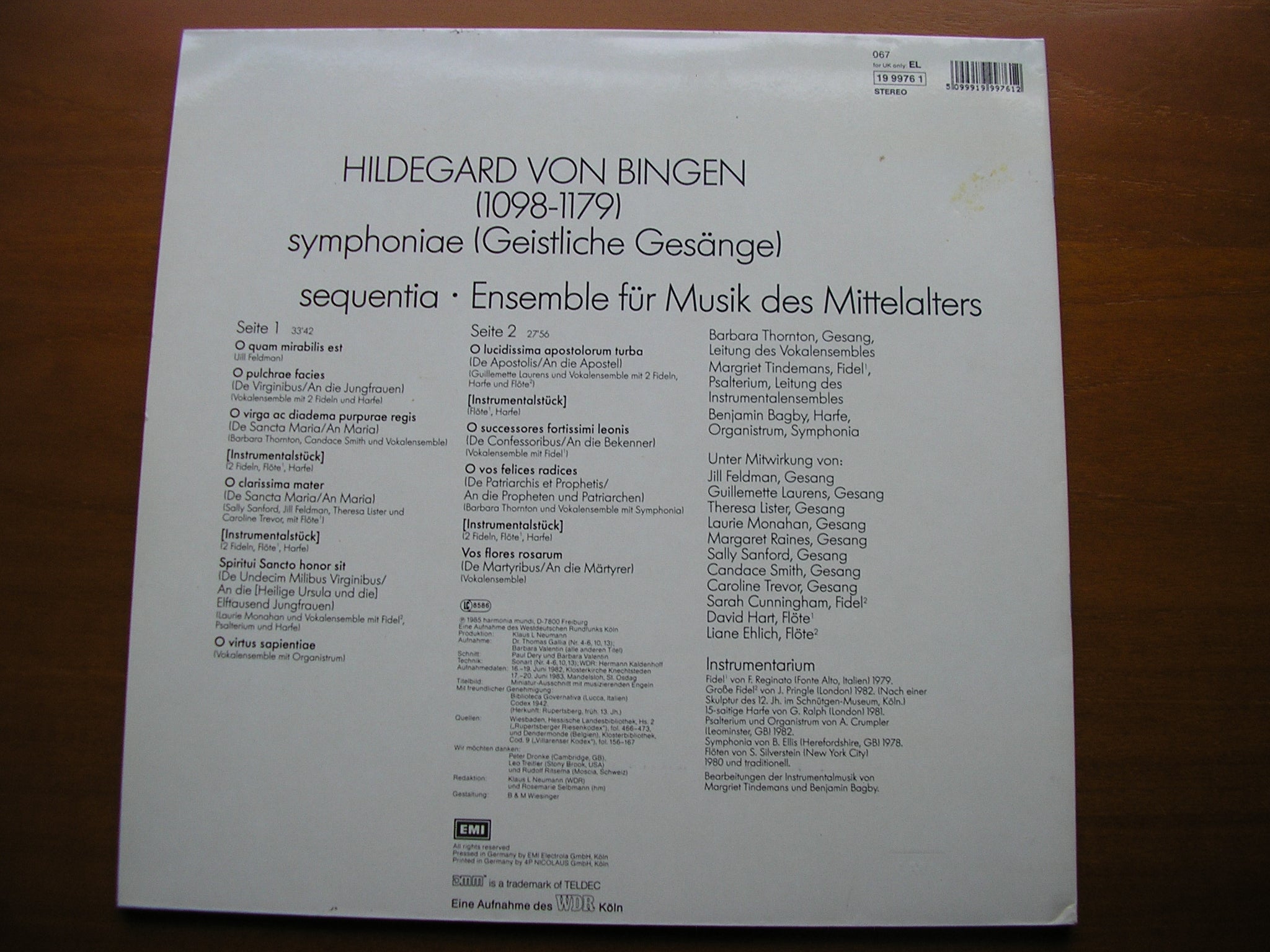 HILDEGARD VON BINGEN: SYMPHONY OF SACRED SONGS     SEQUENTIA      19 9976
