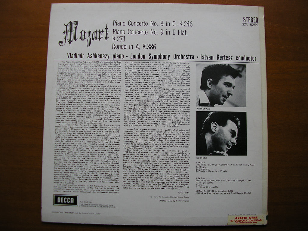 SXL 6259  MOZART: PIANO CONCERTOS Nos. 8 & 9      ASHKENAZY / LONDON SYMPHONY /  KERTESZ     ED2