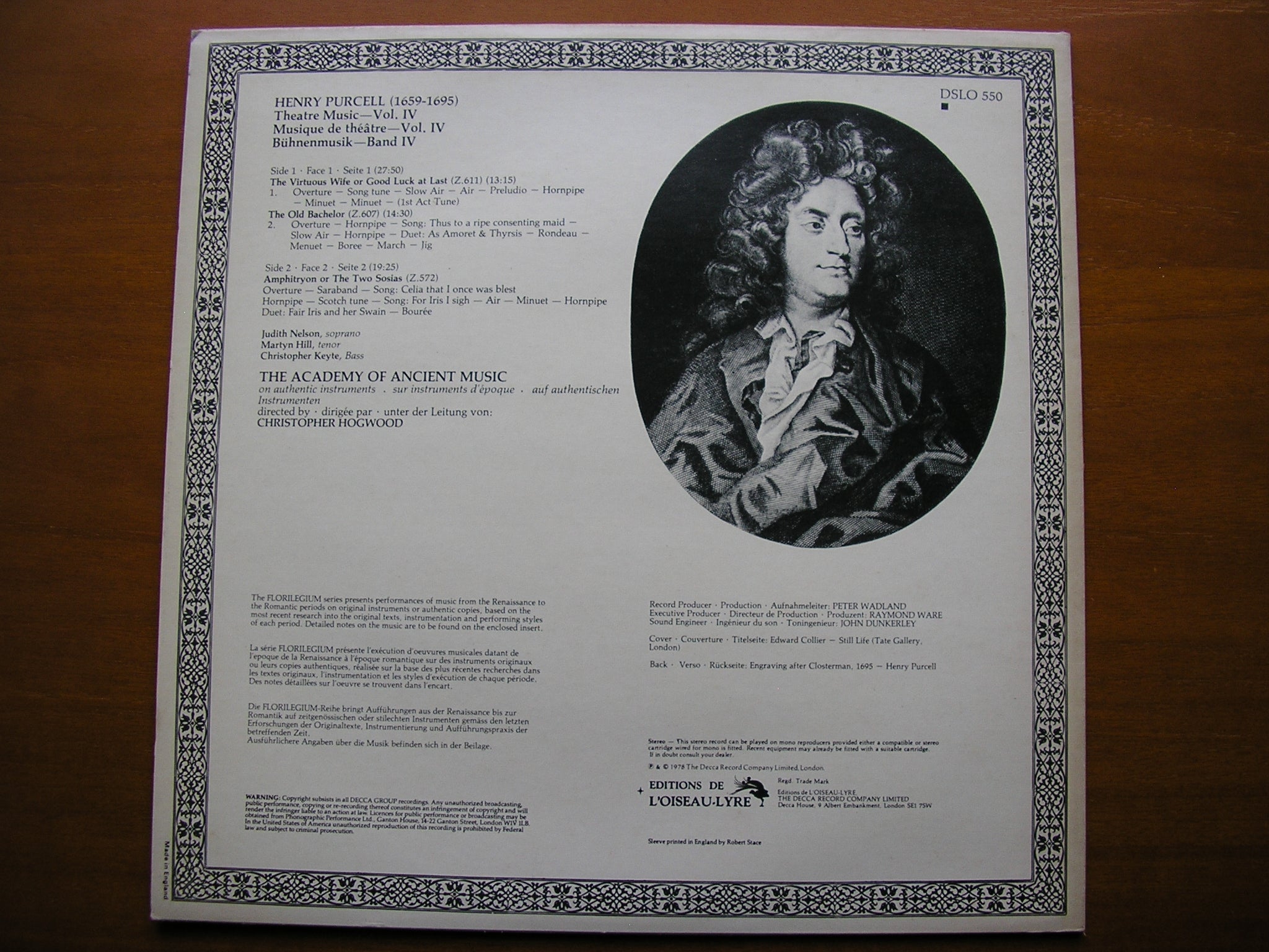 PURCELL: MUSIC FOR THE THEATRE  Volume 4       ACADEMY OF ANCIENT MUSIC HOGWOOD     DSLO 550