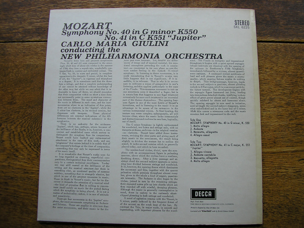 SXL 6225 MOZART: SYMPHONIES Nos. 40 & 41 GIULINI / NEW PHILHARMONIA /