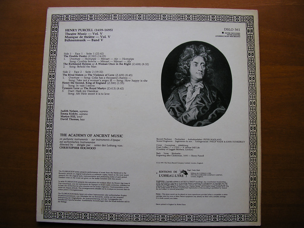 PURCLL: MUSIC FOR THE THEATRE  Volume 5      ACADEMY OF ANCIENT MUSIC / HOGWOOD     DSLO 561