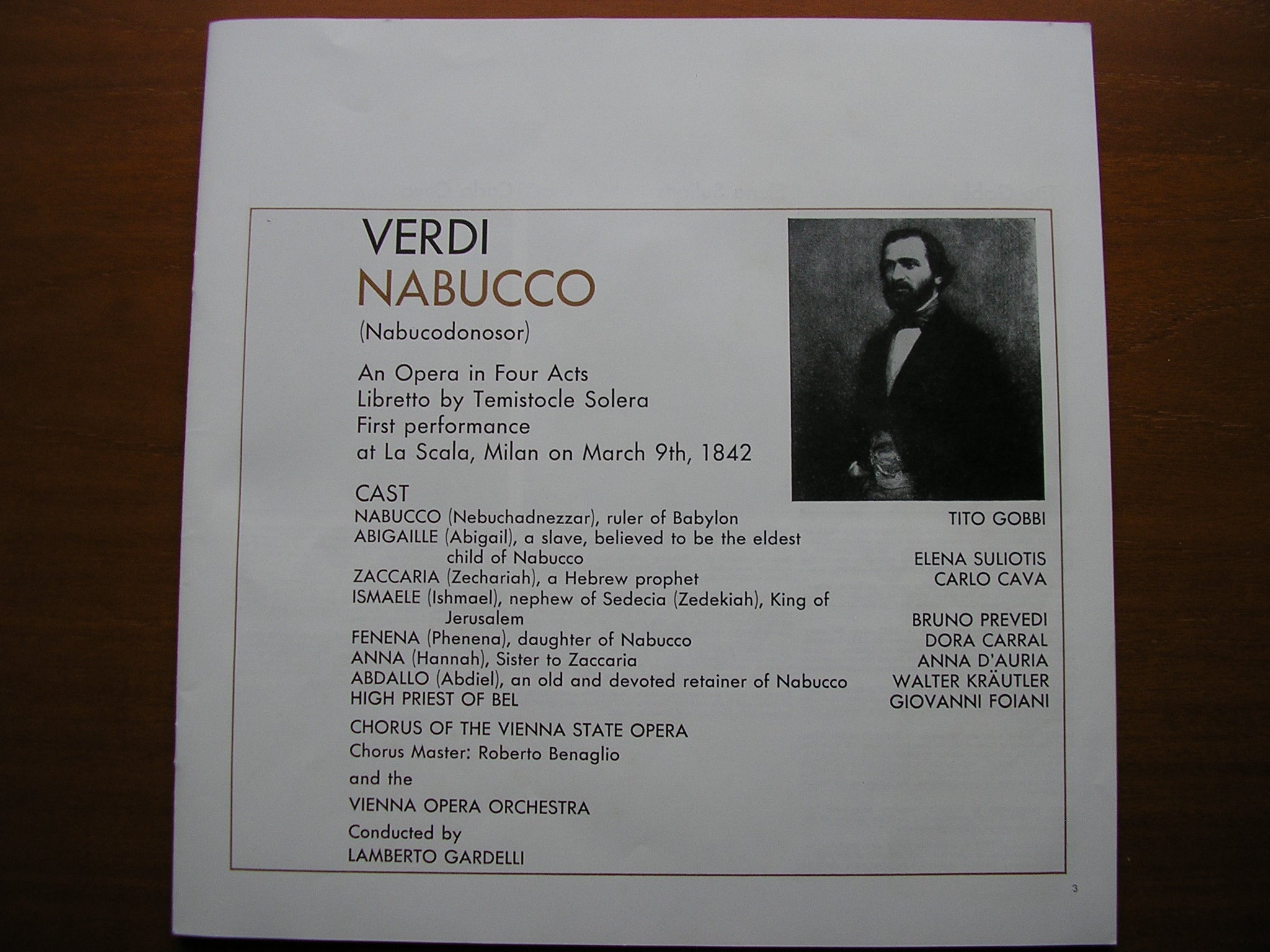 VERDI: NABUCCO -  GOBBI / SULIOTIS / CAVA / PREVIDI / VIENNA OPERA / LAMBERTO GARDELLI    SET 298 - 300
