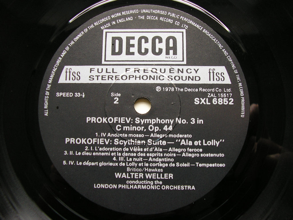 PROKOFIEV: SYMPHONY No. 3 / SCYTHIAN SUITE    WELLER / LONDON PHILHARMONIC   SXL 6852