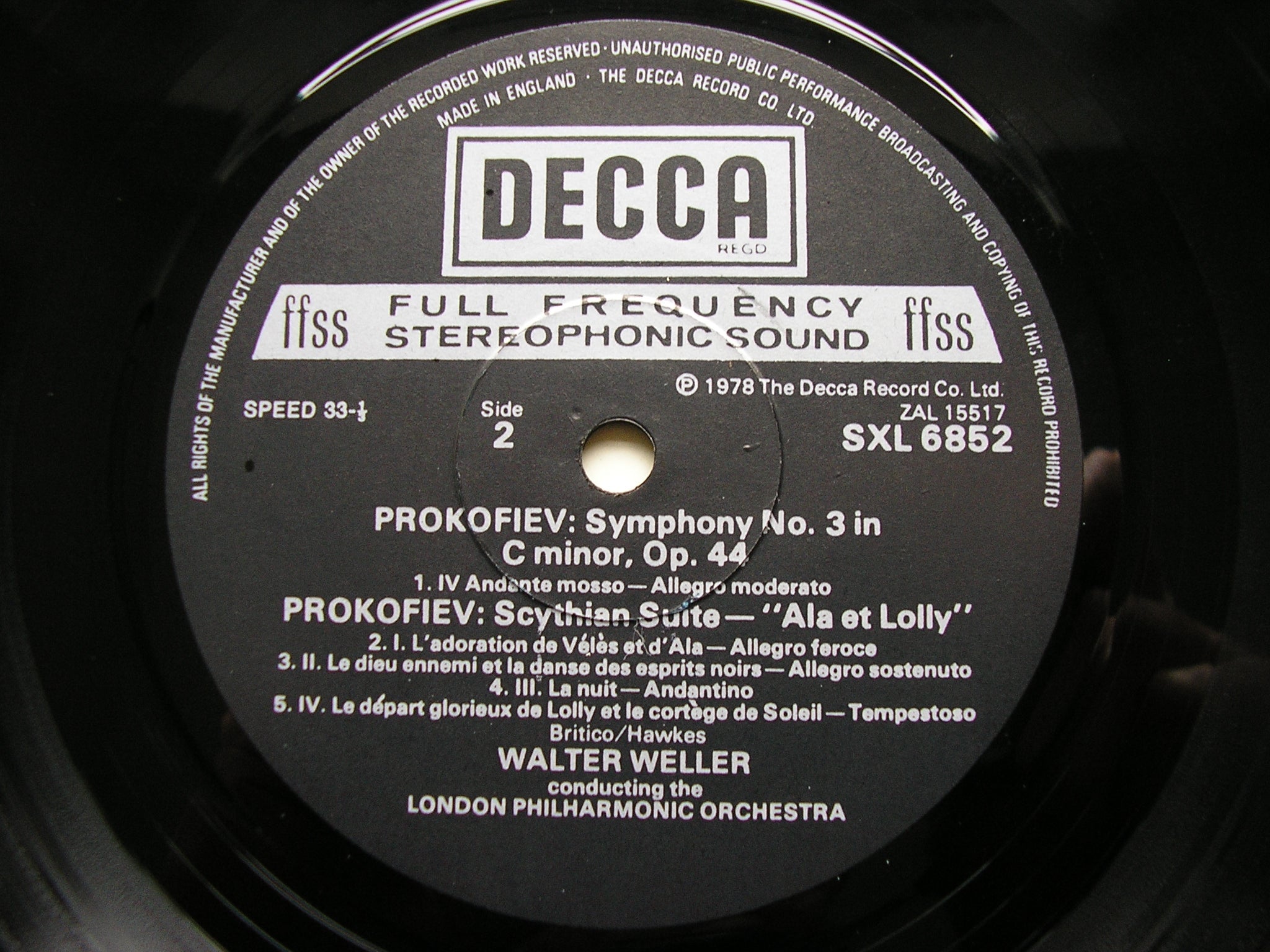 PROKOFIEV: SYMPHONY No. 3 / SCYTHIAN SUITE    WELLER / LONDON PHILHARMONIC   SXL 6852