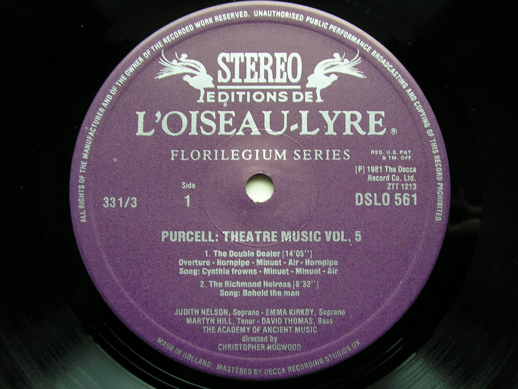 PURCLL: MUSIC FOR THE THEATRE  Volume 5      ACADEMY OF ANCIENT MUSIC / HOGWOOD     DSLO 561