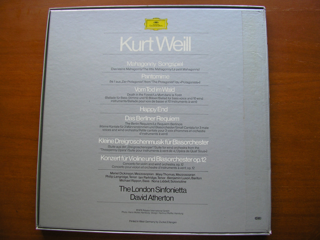 WEILL: MAHAGONNY / PANTOMIME / VIOLIN CONCERTO / BERLIN REQUIEM     SOLOISTS / LONDON SINFONIETTA / ATHERTON    3LP     2740 153