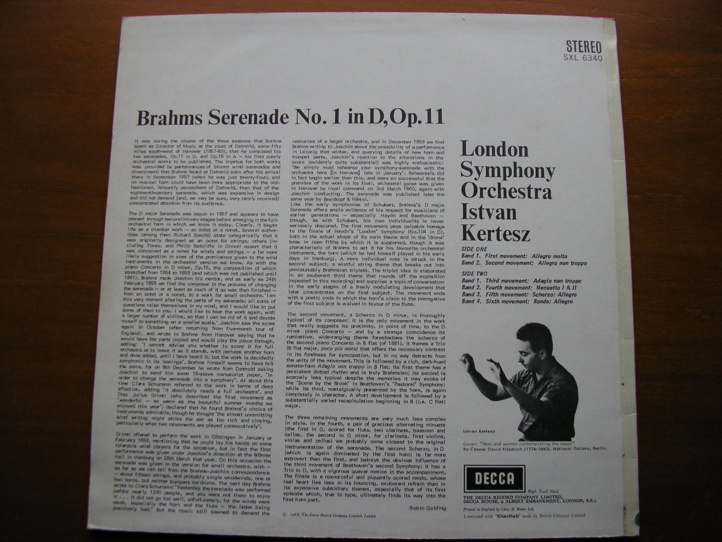 SXL 6340 BRAHMS: SERENADE No. 1 KERTESZ / LONDON SYMPHONY