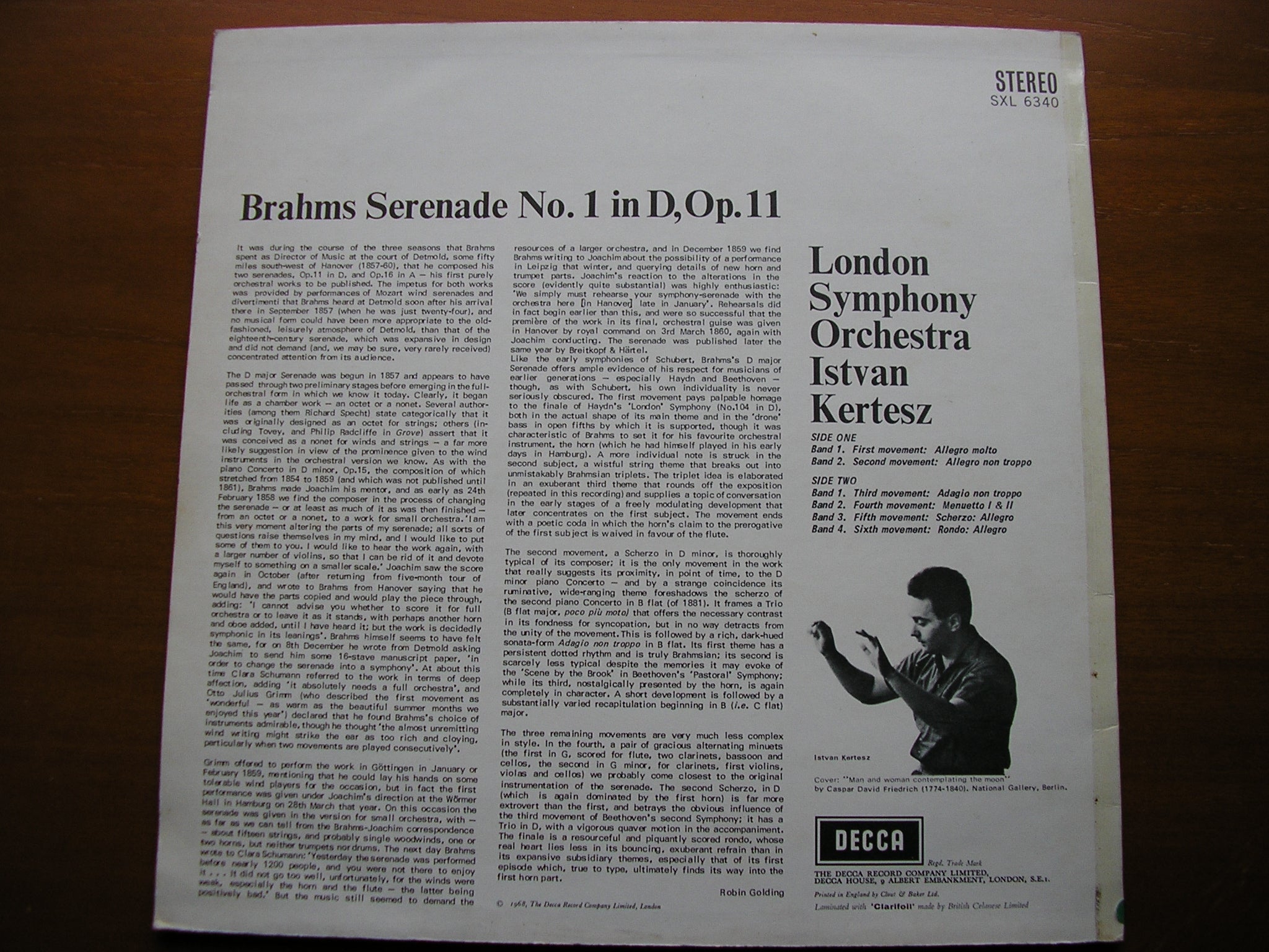 SXL 6340 BRAHMS: SERENADE No. 1 KERTESZ / LONDON SYMPHONY