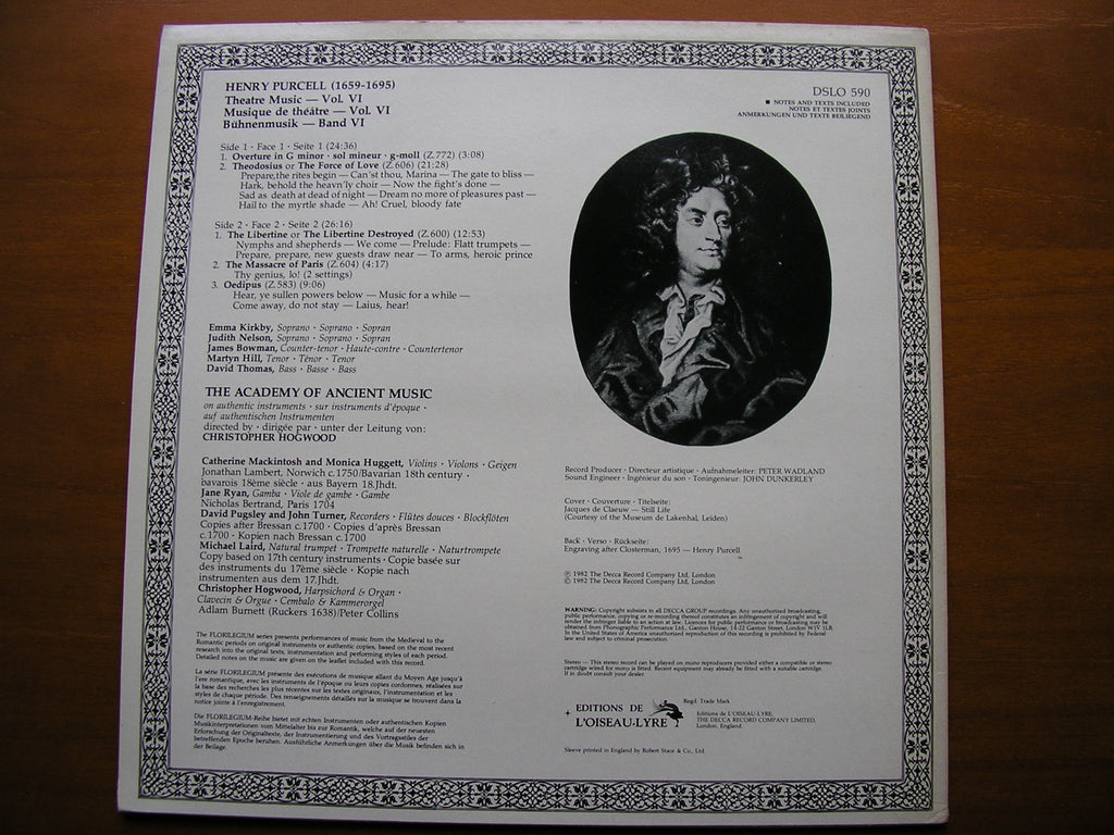 PURCELL: MUSIC FOR THE THEATRE  Volume 6    ACADEMY OF ANCIENT MUSIC / HOGWOOD     DSLO 590