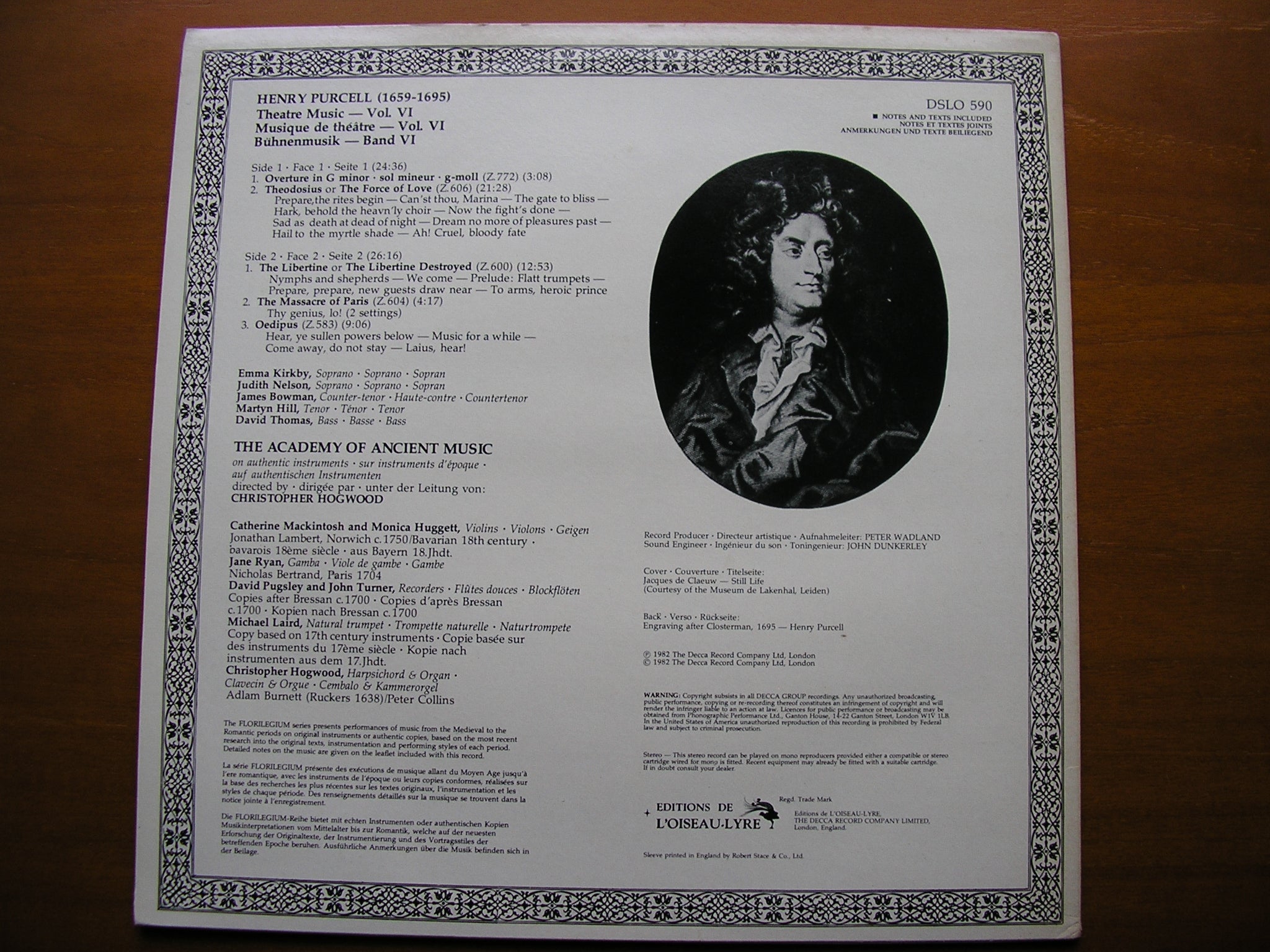 PURCELL: MUSIC FOR THE THEATRE  Volume 6    ACADEMY OF ANCIENT MUSIC / HOGWOOD     DSLO 590