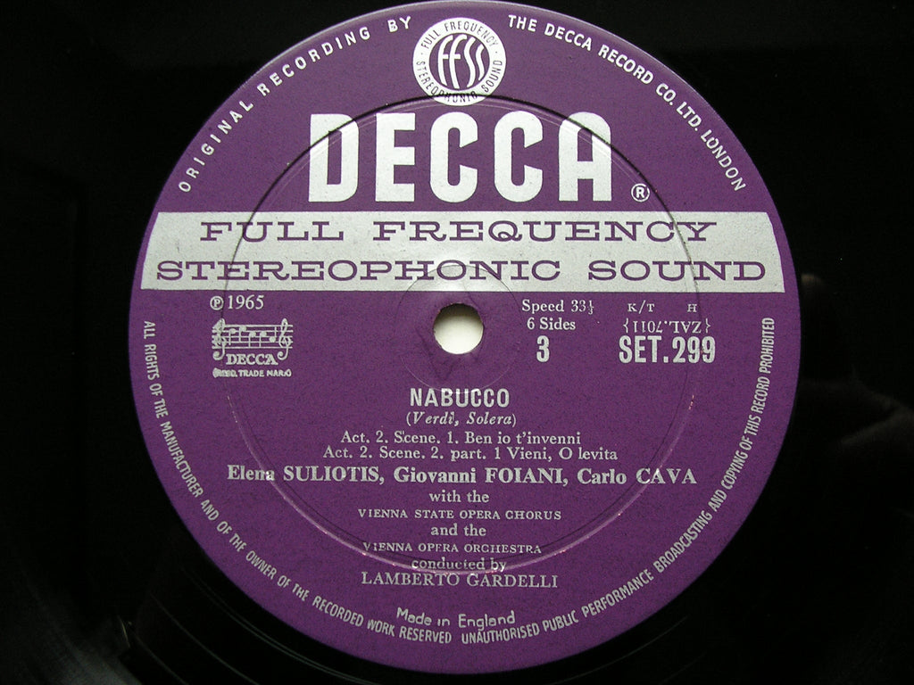 VERDI: NABUCCO -  GOBBI / SULIOTIS / CAVA / PREVIDI / VIENNA OPERA / LAMBERTO GARDELLI    SET 298 - 300