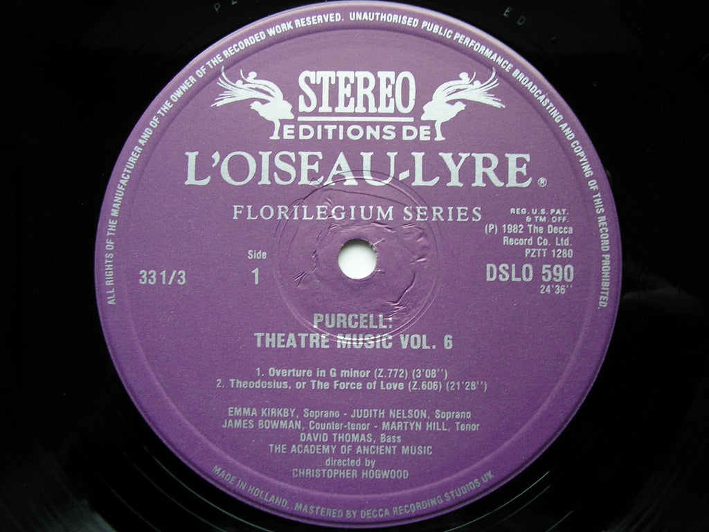 PURCELL: MUSIC FOR THE THEATRE  Volume 6    ACADEMY OF ANCIENT MUSIC / HOGWOOD     DSLO 590