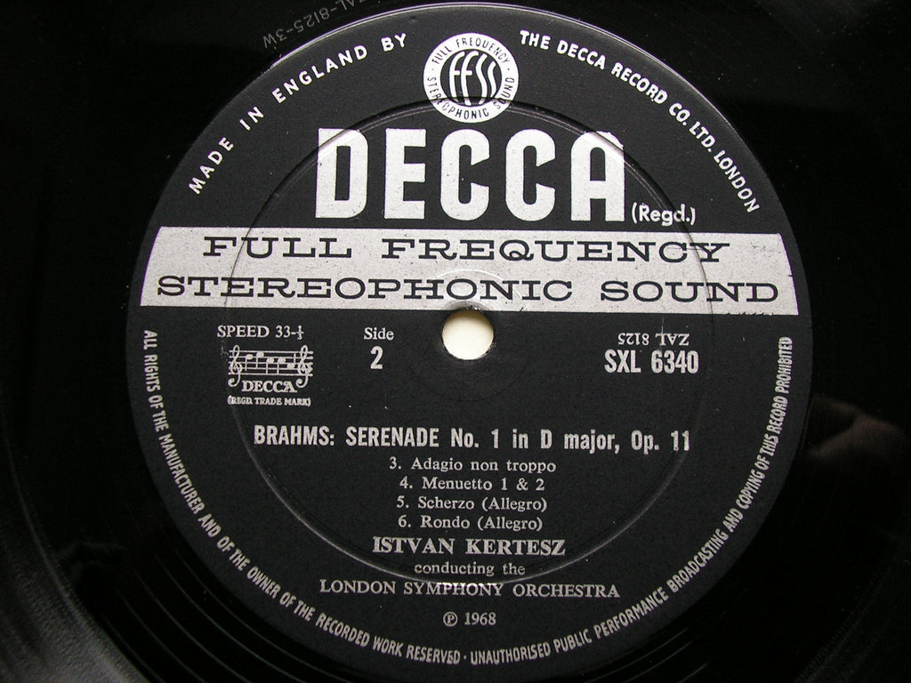SXL 6340 BRAHMS: SERENADE No. 1 KERTESZ / LONDON SYMPHONY