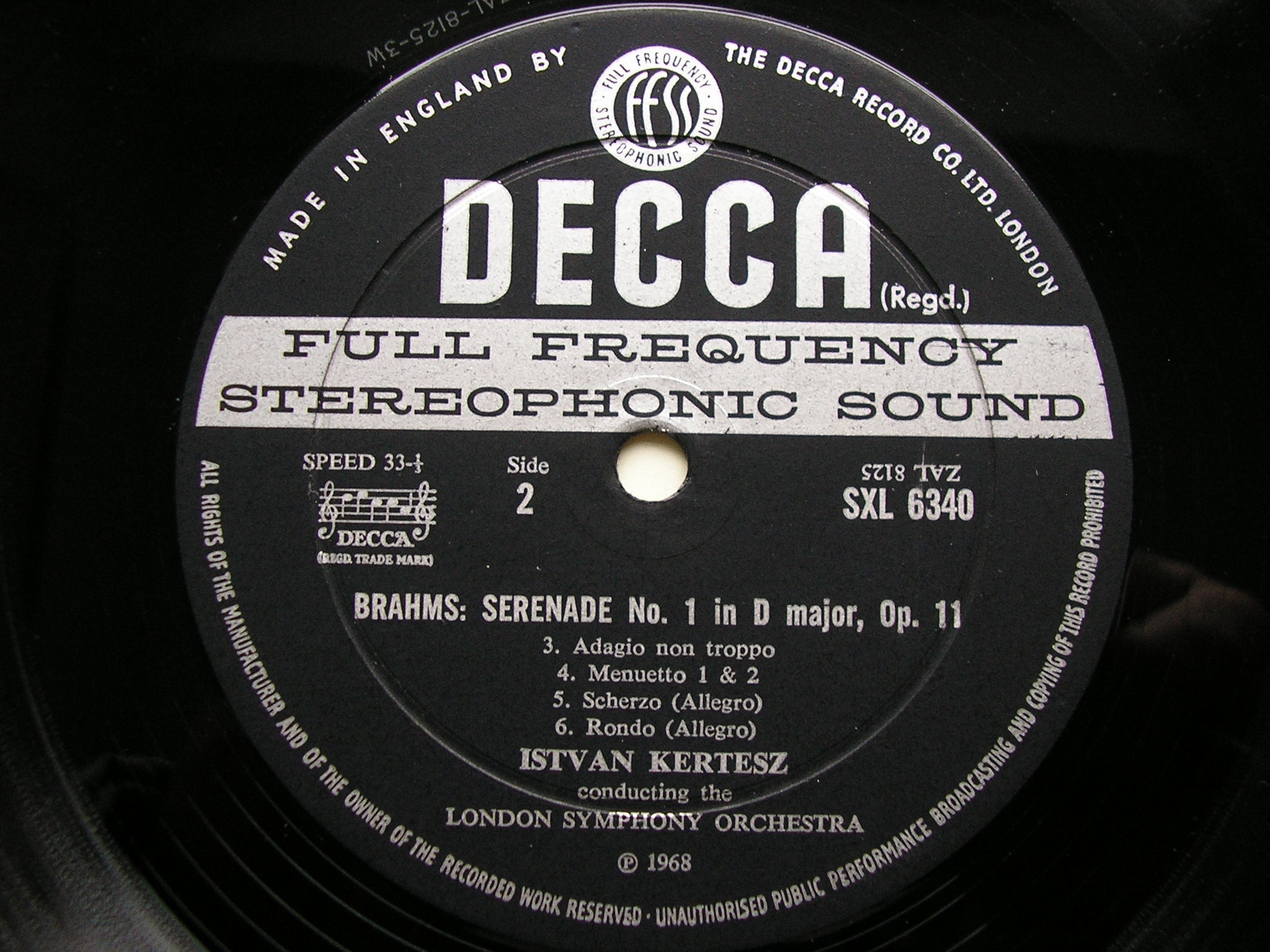 SXL 6340 BRAHMS: SERENADE No. 1 KERTESZ / LONDON SYMPHONY