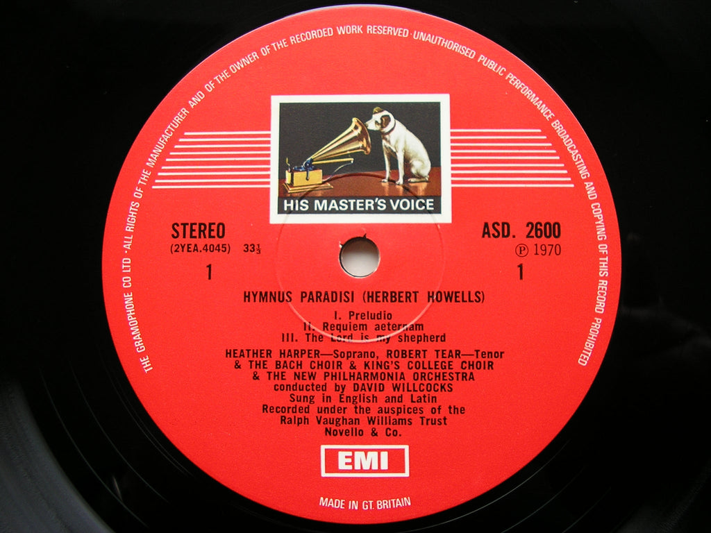 HOWELLS: HYMNUS PARADISI   HARPER / TEAR / NEW PHILHARMONIA / DAVID WILLCOCKS  ASD 2600