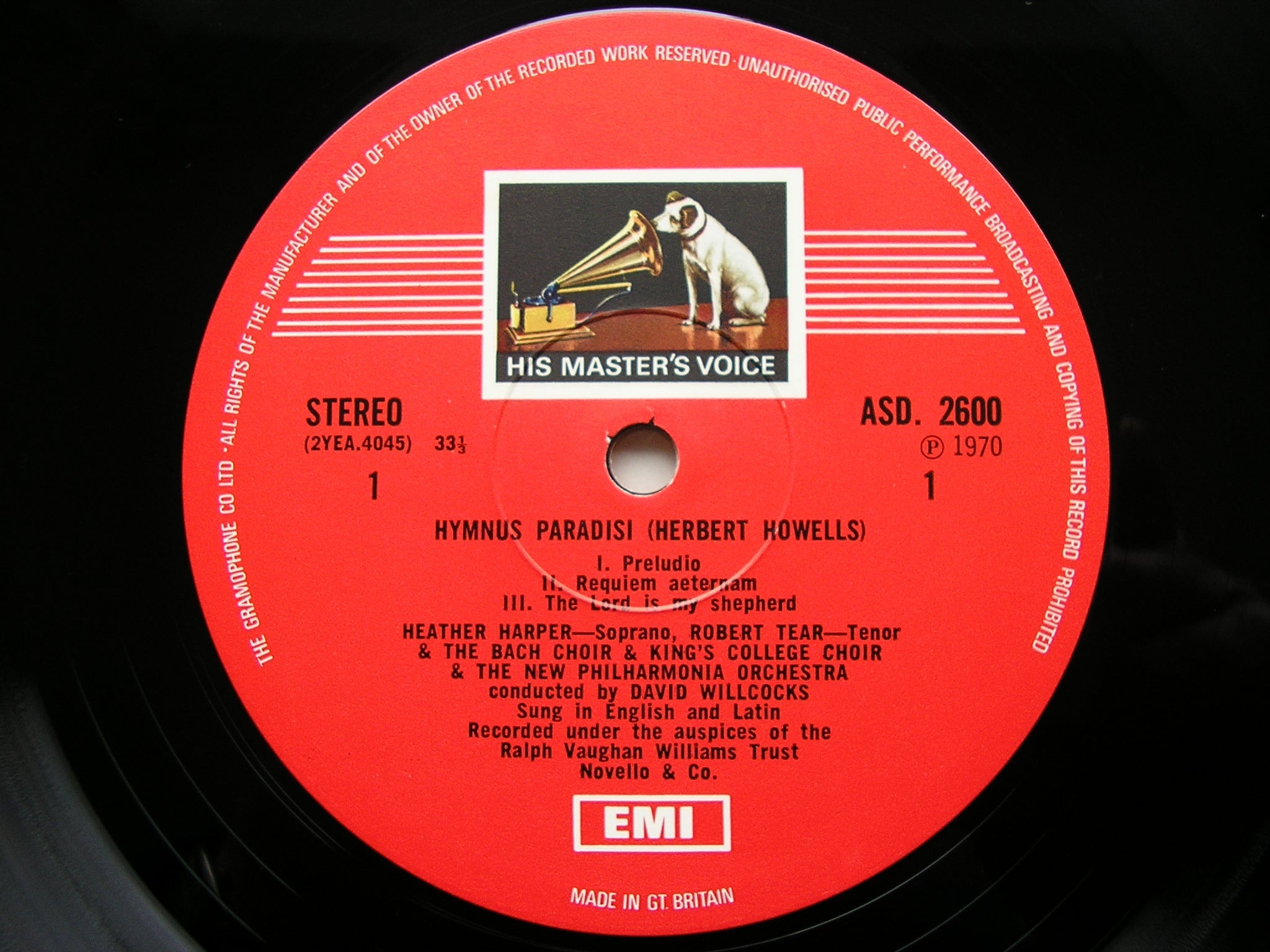 HOWELLS: HYMNUS PARADISI   HARPER / TEAR / NEW PHILHARMONIA / DAVID WILLCOCKS  ASD 2600