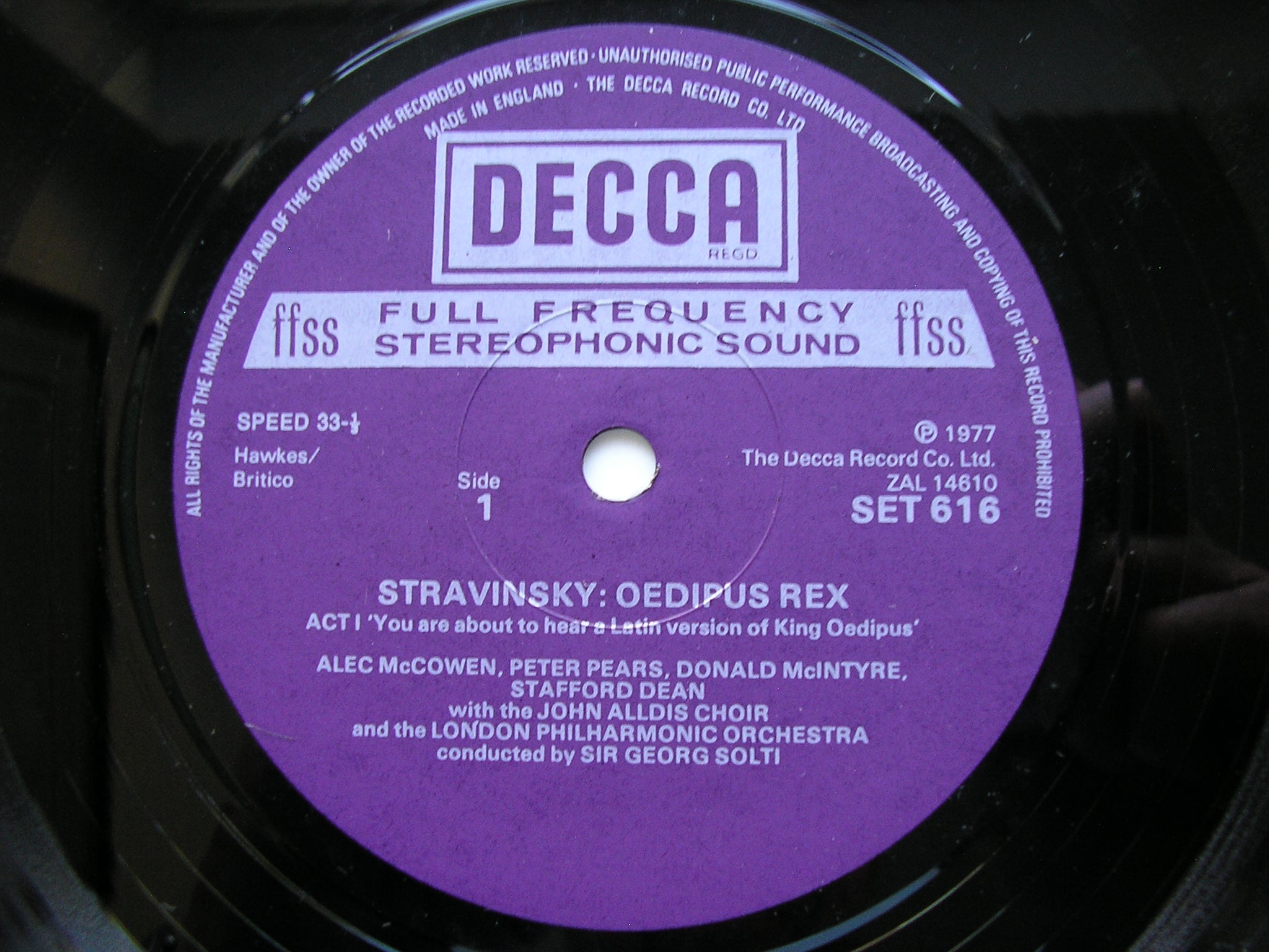 STRAVINSKY: OEDIPUS REX    PEARS / MEYER / LONDON PHILHARMONIC / SOLTI      SET 616