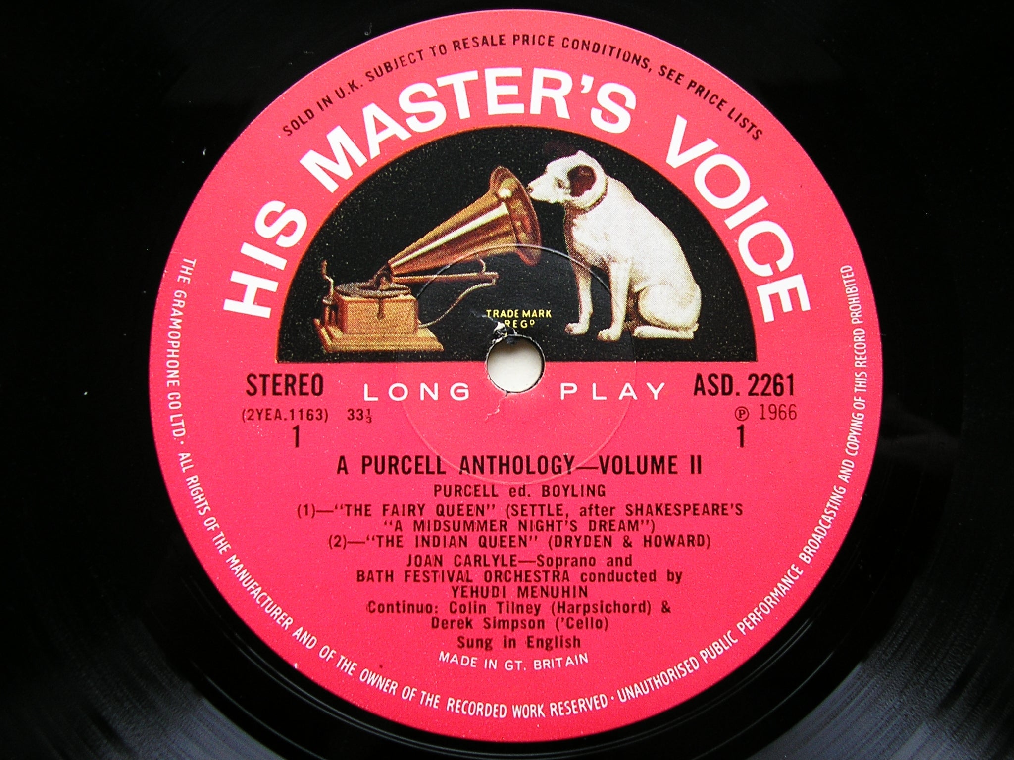PURCELL: MUSIC FOR THE THEATRE    CARLYLE / BATH FESTIVAL ORCHESTRA / MENUHIN     ASD 2261
