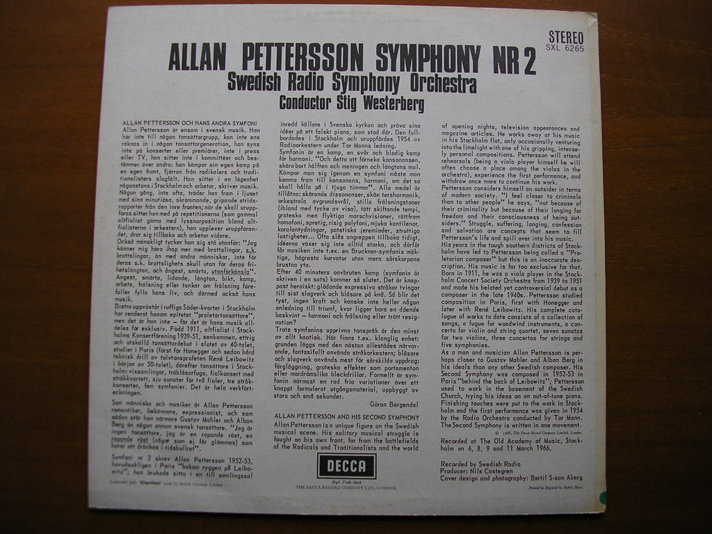 SXL 6265  PETTERSSON: SYMPHONY No. 6     WESTERBERG / SWEDISH RADIO ORCHESTRA     ED2
