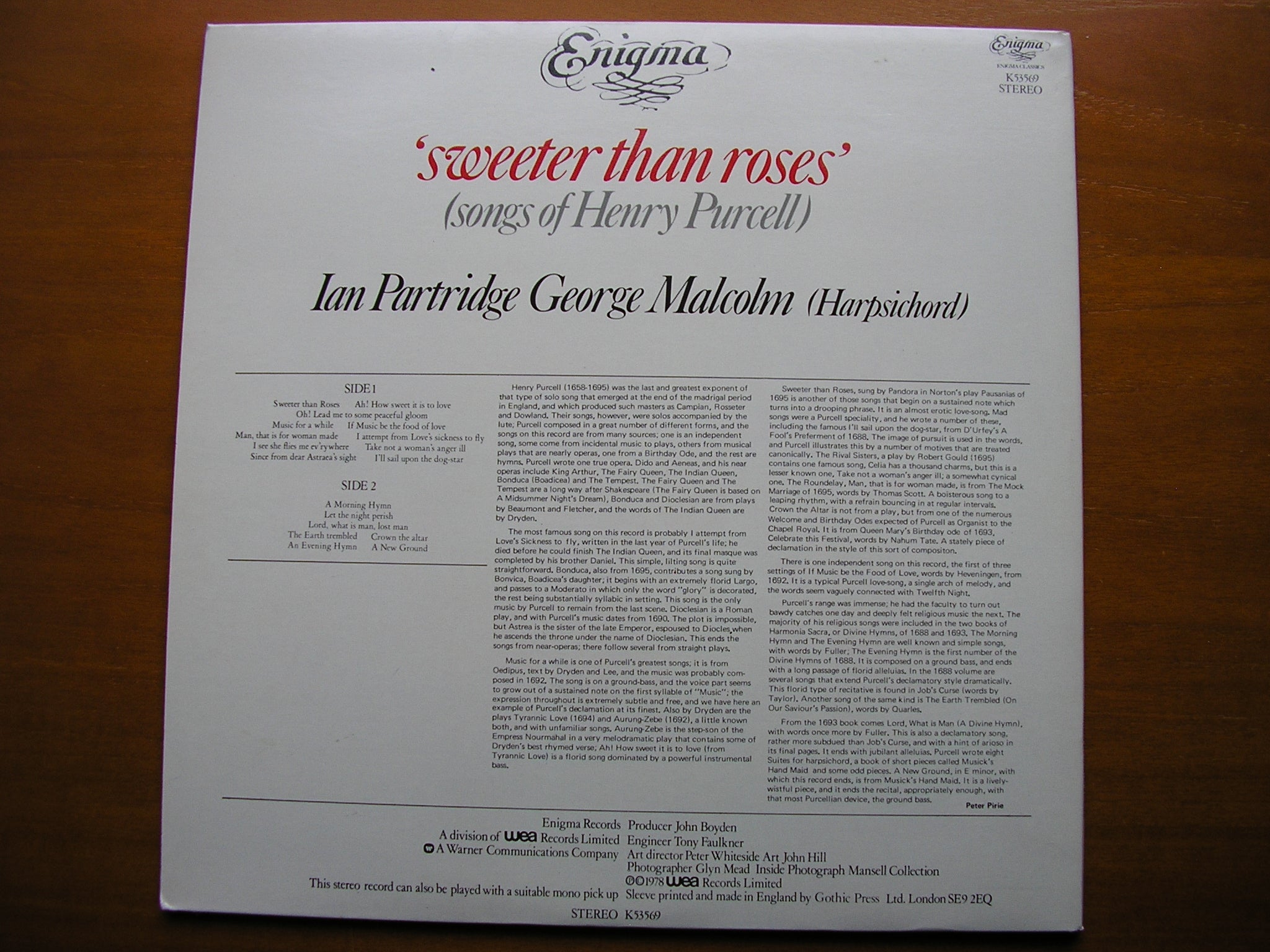PURCELL: SONGS     IAN PARTRIDGE / GEORGE MALCOLM    K53569