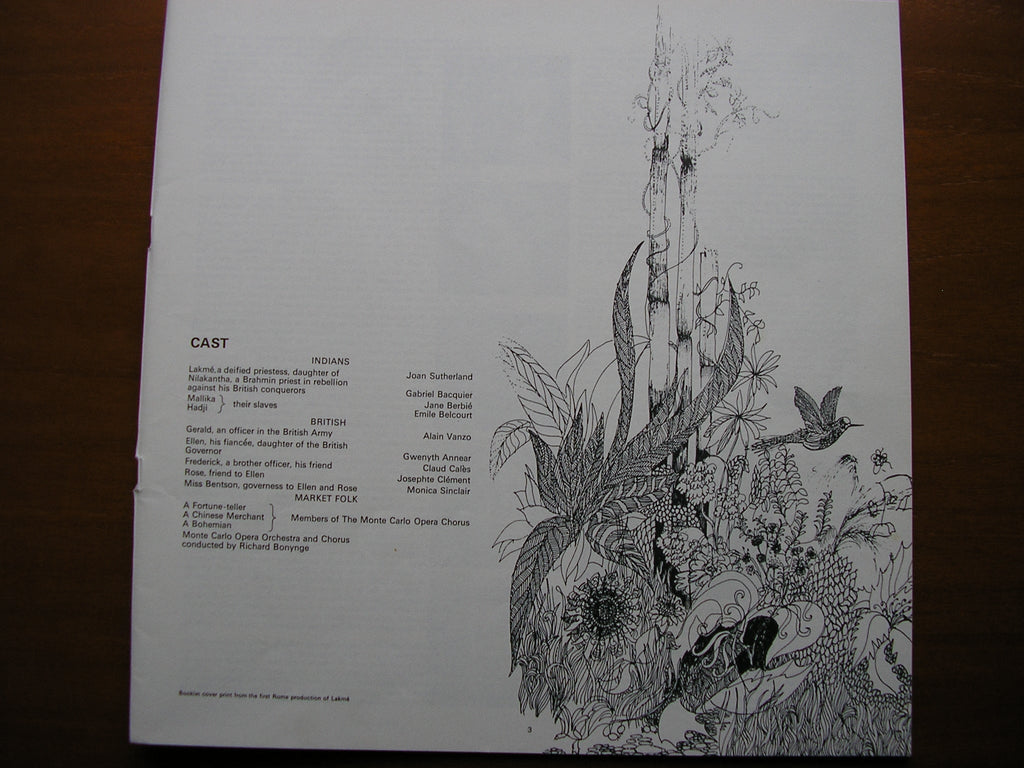 DELIBES: LAKME - SUTHERLAND / VANZO / BACQUIER / MONTE CARLO OPERA / RICHARD BONYNGE   SET 387 - 9