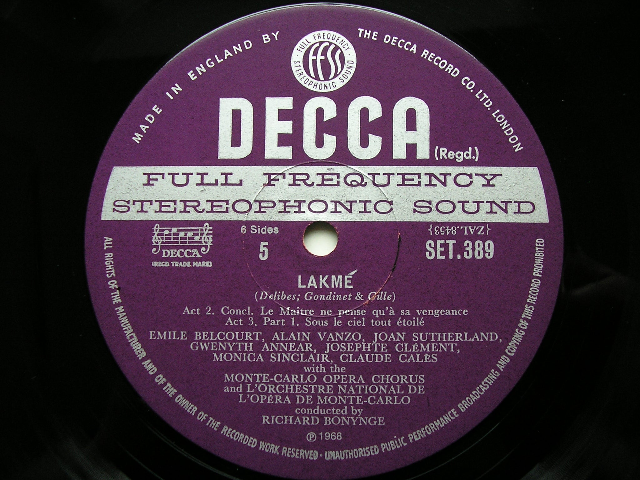 DELIBES: LAKME - SUTHERLAND / VANZO / BACQUIER / MONTE CARLO OPERA / RICHARD BONYNGE   SET 387 - 9