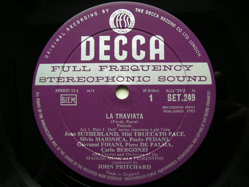 VERDI: LA TRAVIATA - SUTHERLAND / BERGONZI / MERRILL / OMMF / JOHN PRITCHARD   SET 249 / 51