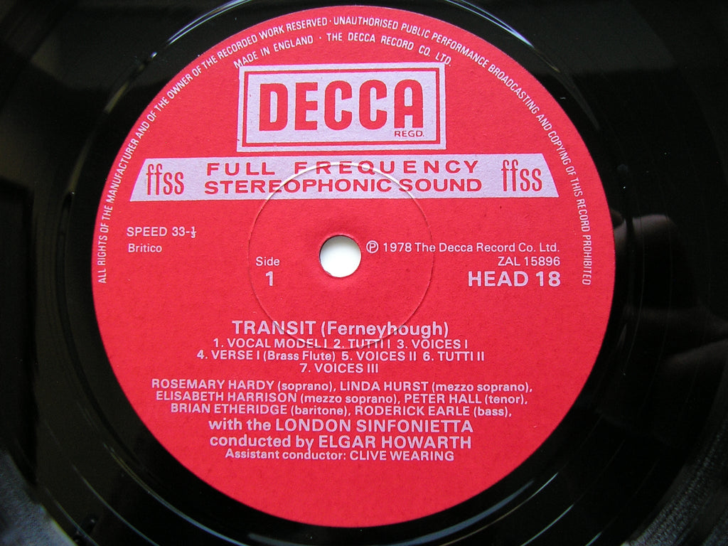 FERNEYHOUGH: TRANSIT     SOLOISTS / LONDON SINFONIETTA / HOWARTH      HEAD 18