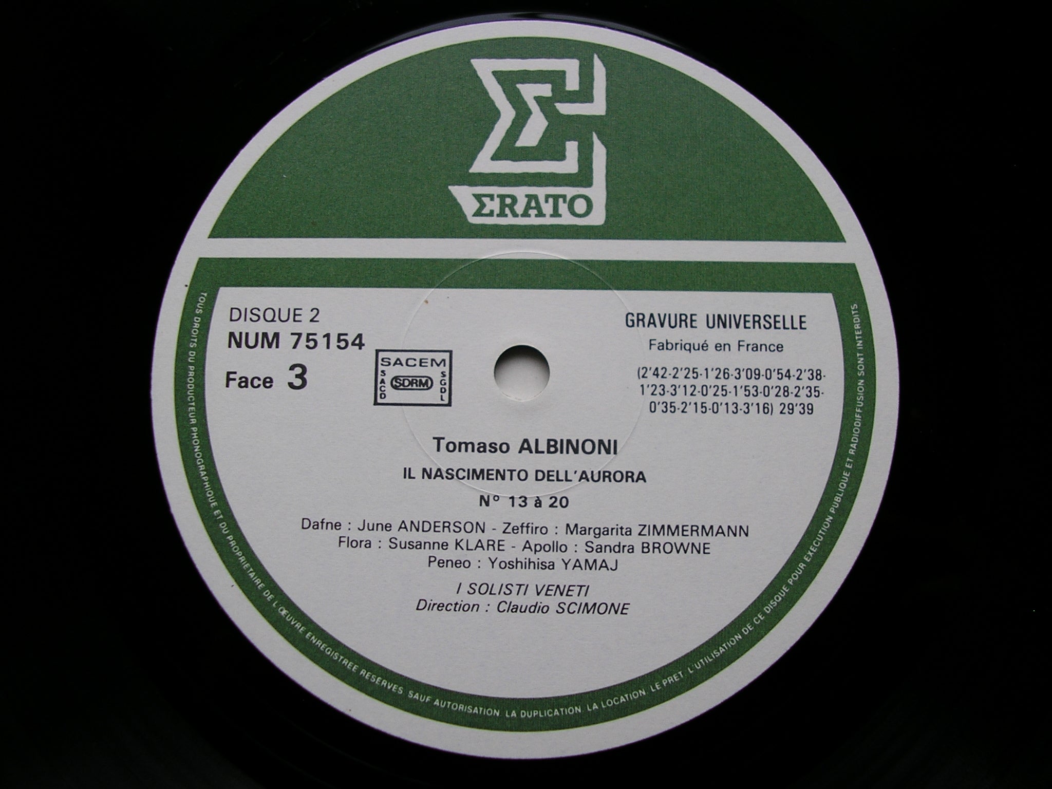 ALBINONI: IL NASCIMENTO DELL'AURORA    SOLOISTS / I SOLOISTI DI VENETI / SCIMONE     2LP     NUM 751522