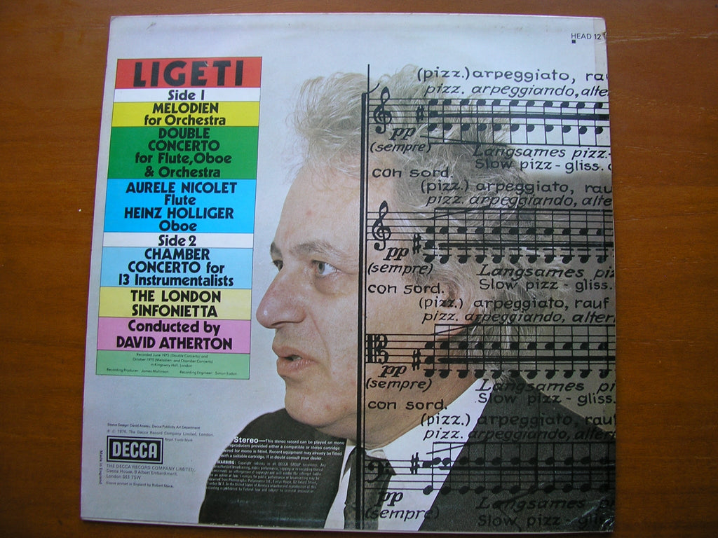 LIGETI: MELODIEN / DOUBLE CONCERTO / CHAMBER CONCERTO    SOLOISTS / LONDON SINONIETTA / ATHERTON     HEAD 12