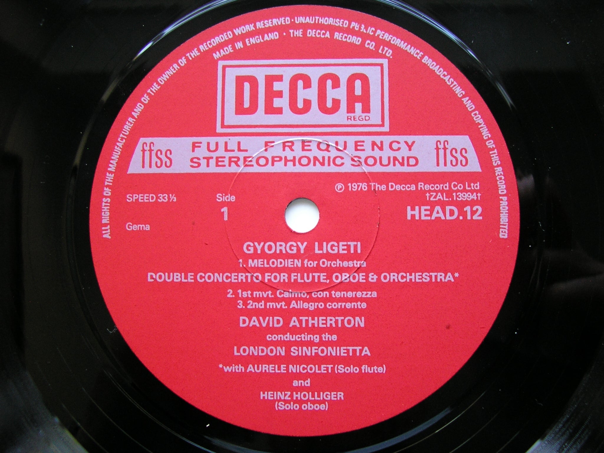 LIGETI: MELODIEN / DOUBLE CONCERTO / CHAMBER CONCERTO    SOLOISTS / LONDON SINONIETTA / ATHERTON     HEAD 12