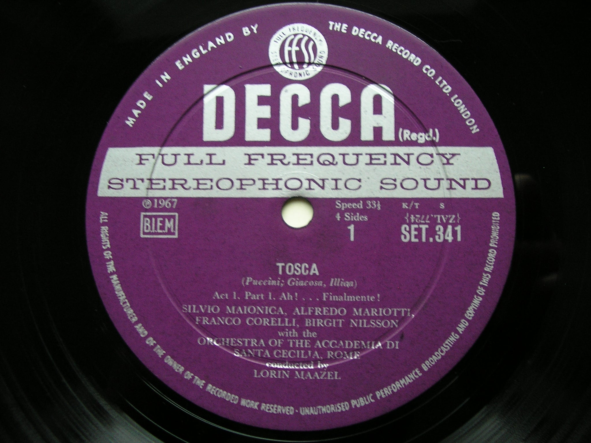 PUCCINI: TOSCA - NILSSON / CORELLI / FISCHER-DIESKAU / SANTA CECILIA ROME / MAAZEL    SET 341 - 2