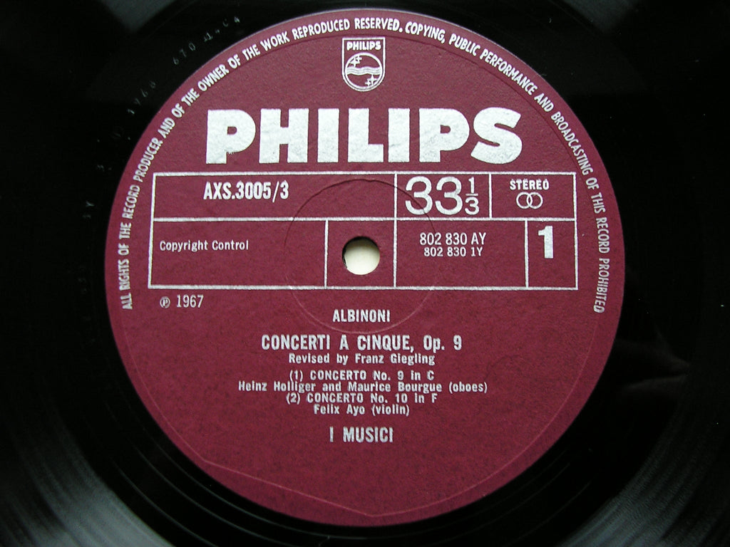 ALBINONI: TWELVE CONCERTI FOR FIVE PLAYERS Op. 9       I MUSICI     3LP     AXS 3005