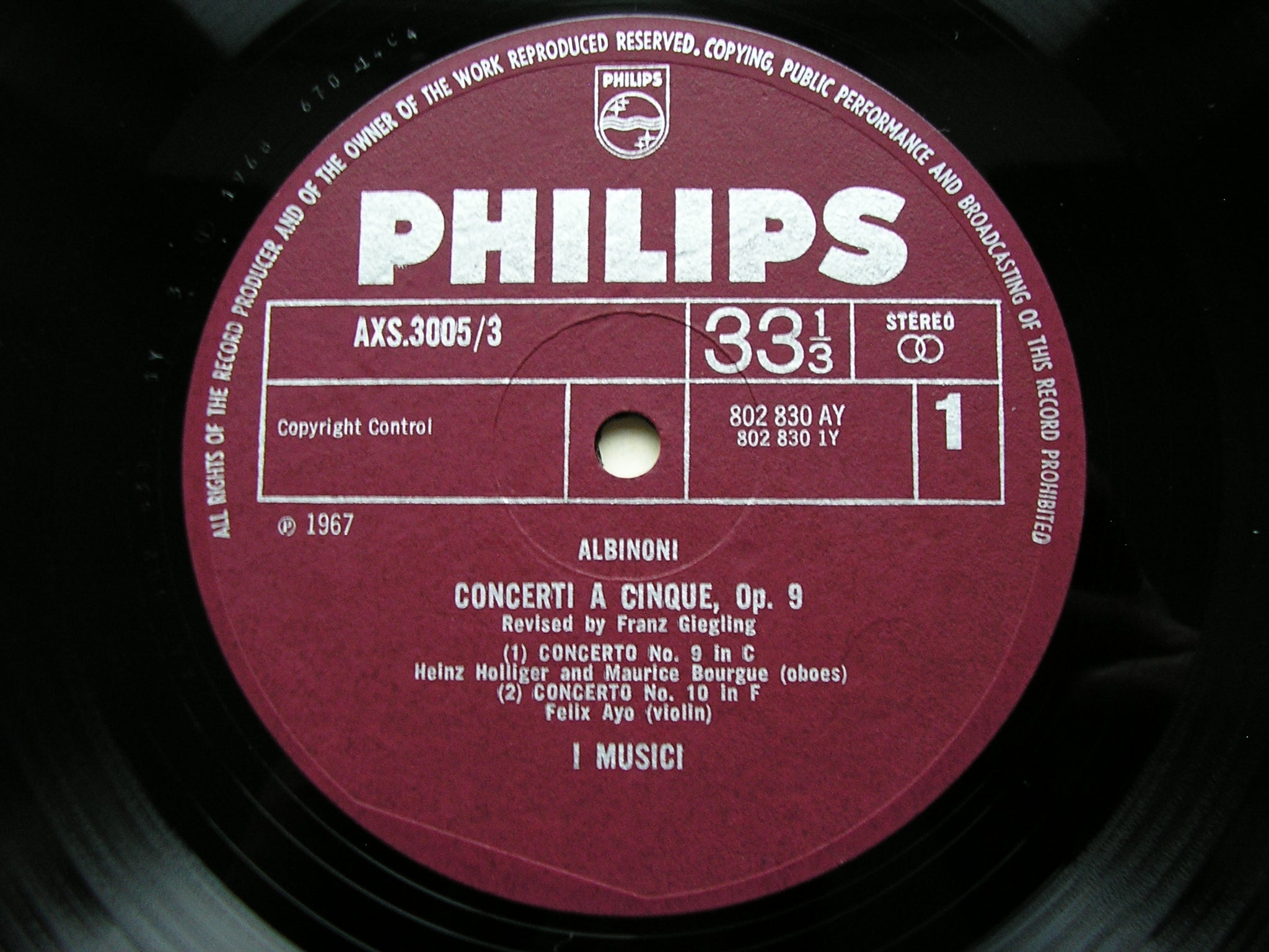 ALBINONI: TWELVE CONCERTI FOR FIVE PLAYERS Op. 9       I MUSICI     3LP     AXS 3005