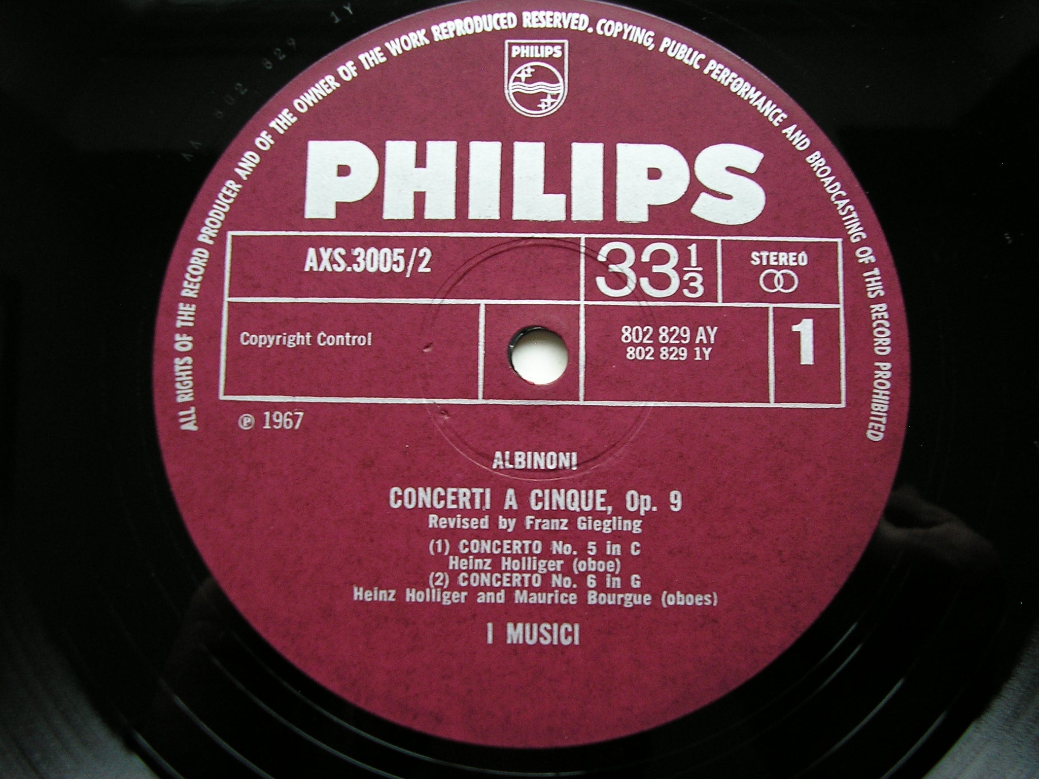 ALBINONI: TWELVE CONCERTI FOR FIVE PLAYERS Op. 9       I MUSICI     3LP     AXS 3005