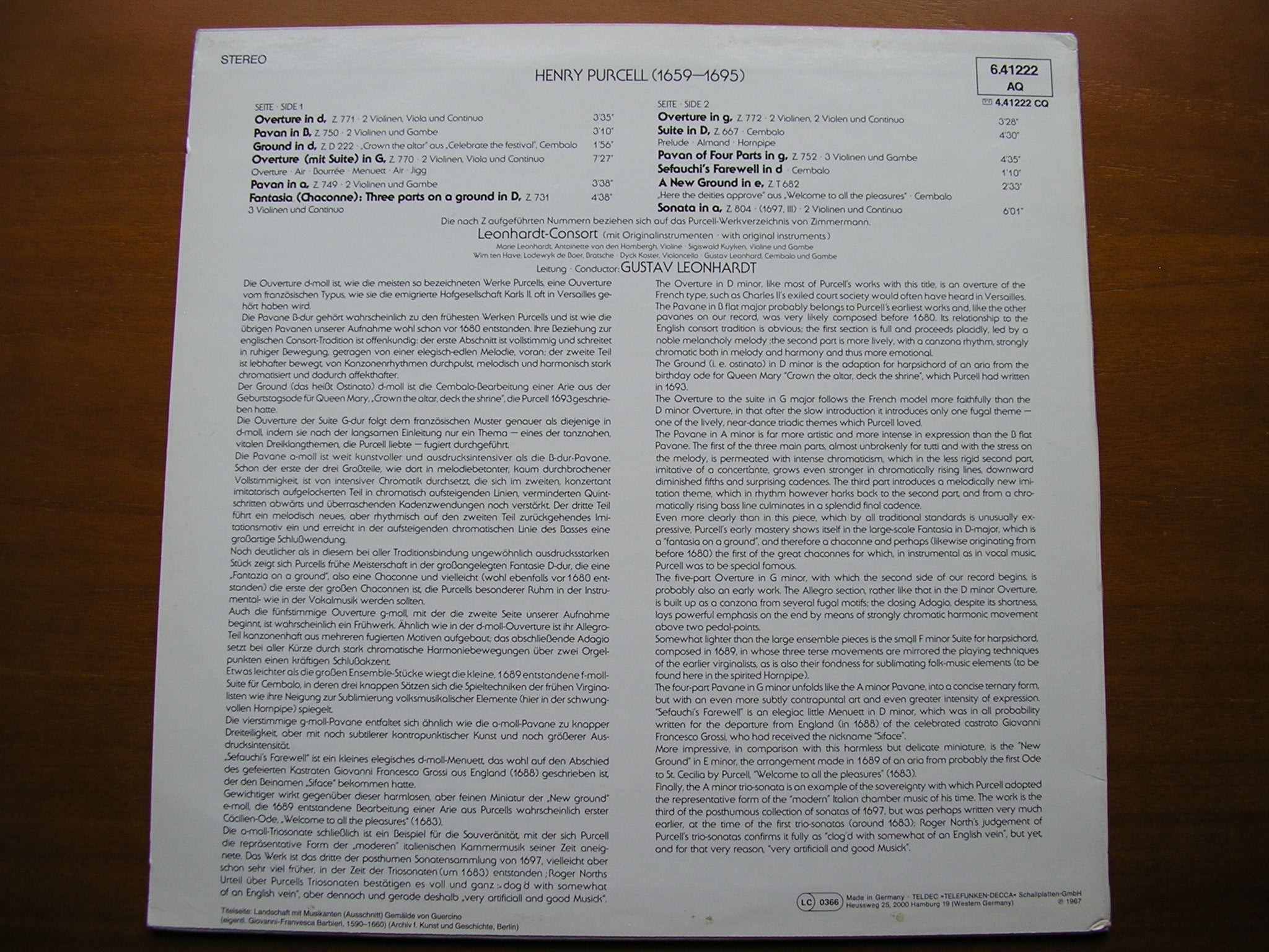 PURCELL: CONSORT MUSIC FOR STRINGS & HARPSICHORD     LEONHARDT CONSORT    6.41222