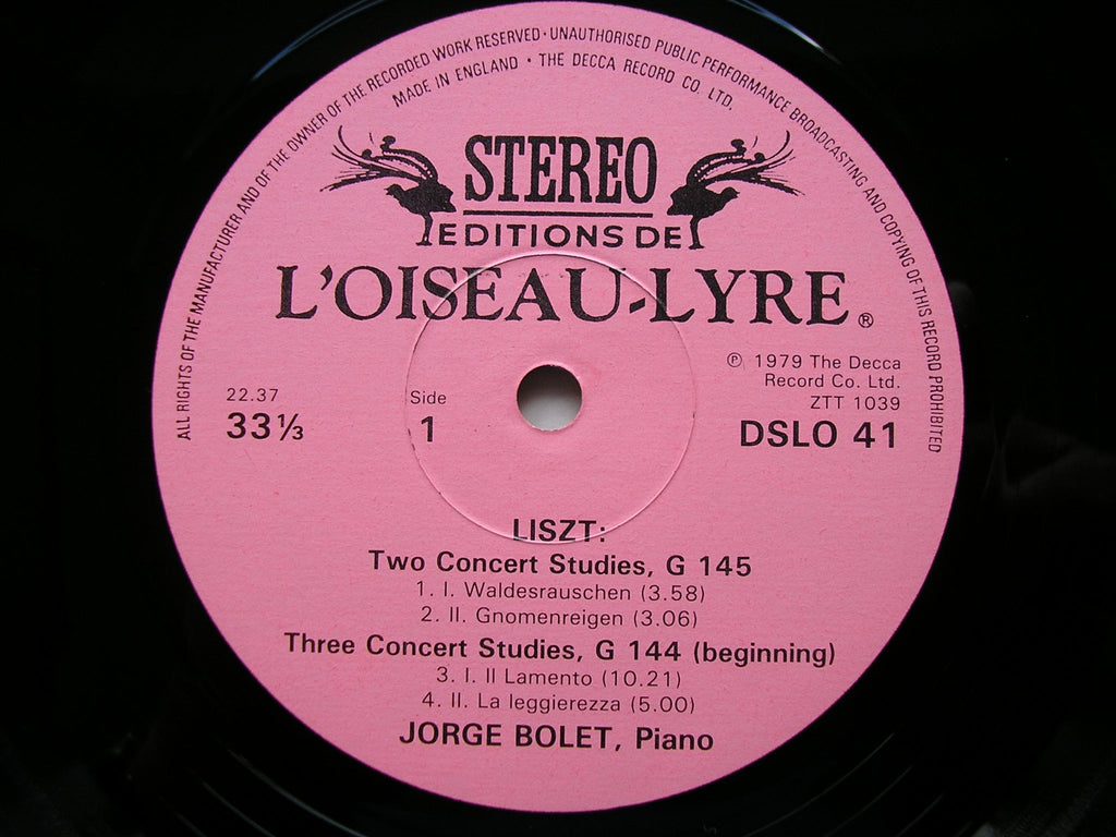 LISZT: CONCERT STUDIES G145 & G144 / REMINISCENCES DE DON JUAN G418     JORGE BOLET   DSLO 41