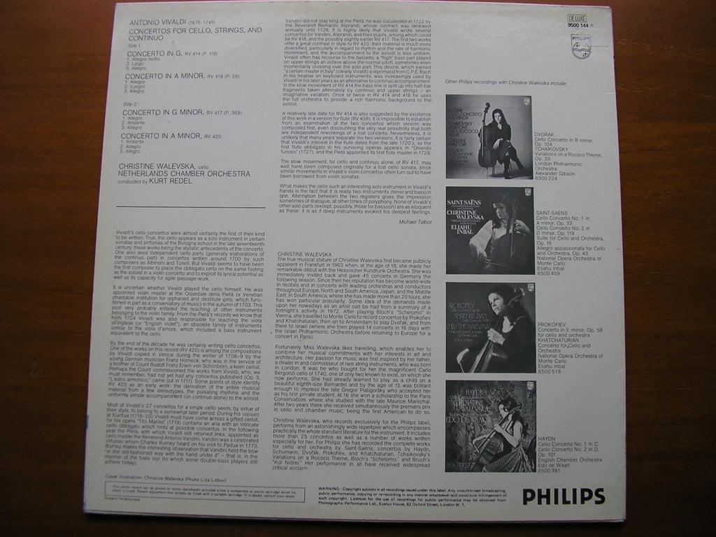 VIVALDI: CELLO CONCERTOS      WALEVSKA / NETHERLANDS CHAMBER ORCHESTRA / REDEL    9500 144
