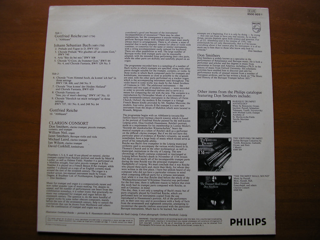 BACH'S TRUMPET: MUSIC BY REICHE & BACH     SMITHERS / CLARION CONSORT   6500 925