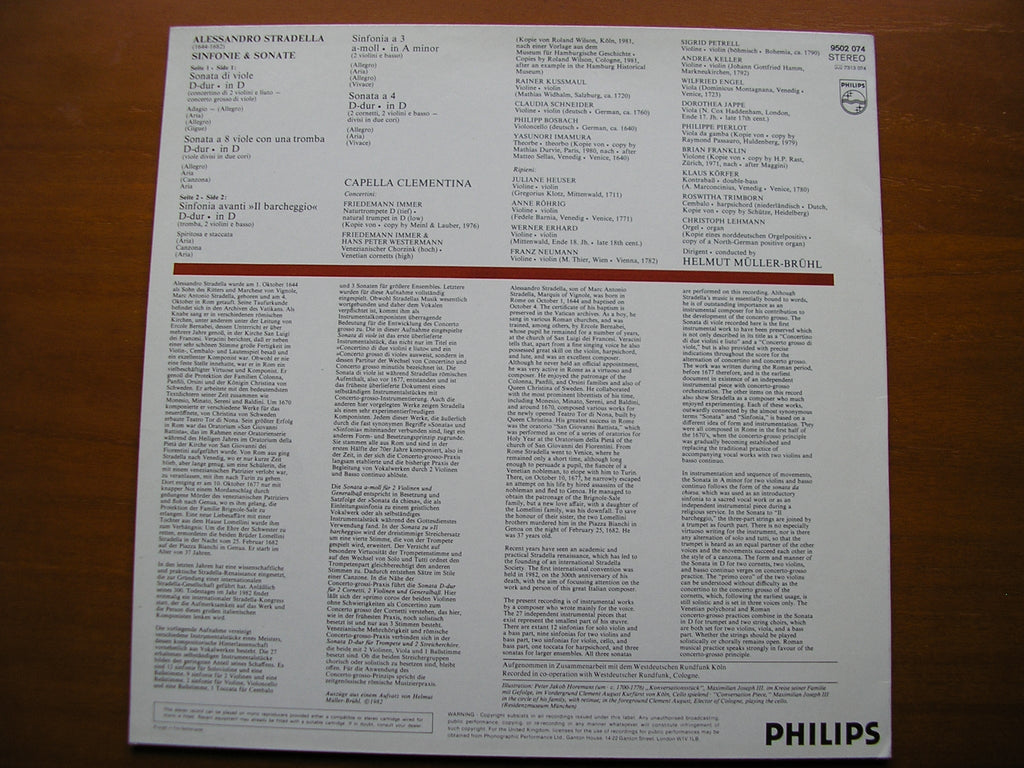 STRADELLA: SINFONIE & SONATE     IMMER / CAPELLA CLEMENTINA / MULLER-BRUHL     9502 074
