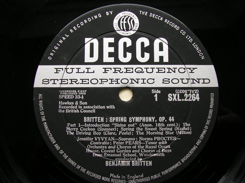 BRITTEN: SPRING SYMPHONY     VYVYAN / PROCTER / PEARS / OROHCG / BRITTEN     ED1       SXL 2264