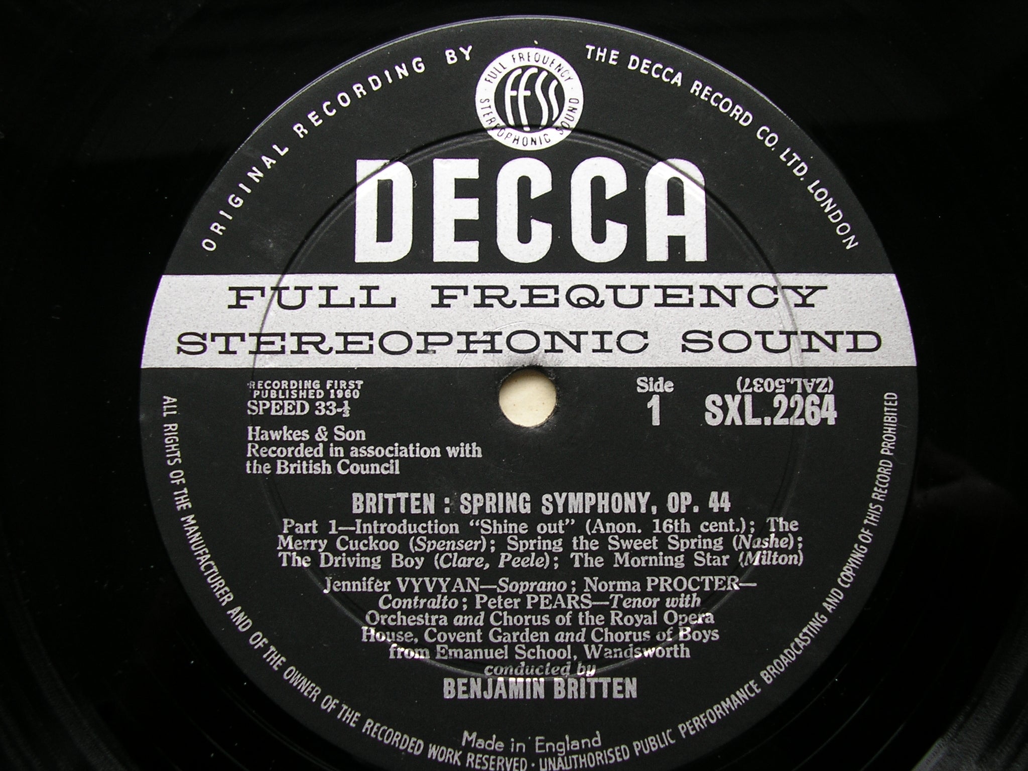 BRITTEN: SPRING SYMPHONY     VYVYAN / PROCTER / PEARS / OROHCG / BRITTEN     ED1       SXL 2264